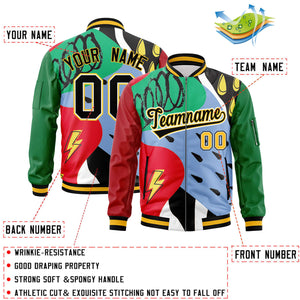 Custom Red Kelly Green-Black Varsity Full-Zip Graffiti Pattern Letterman Bomber Jacket