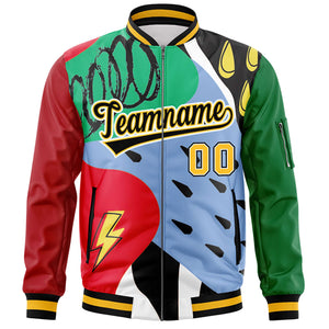 Custom Red Kelly Green-Black Varsity Full-Zip Graffiti Pattern Letterman Bomber Jacket