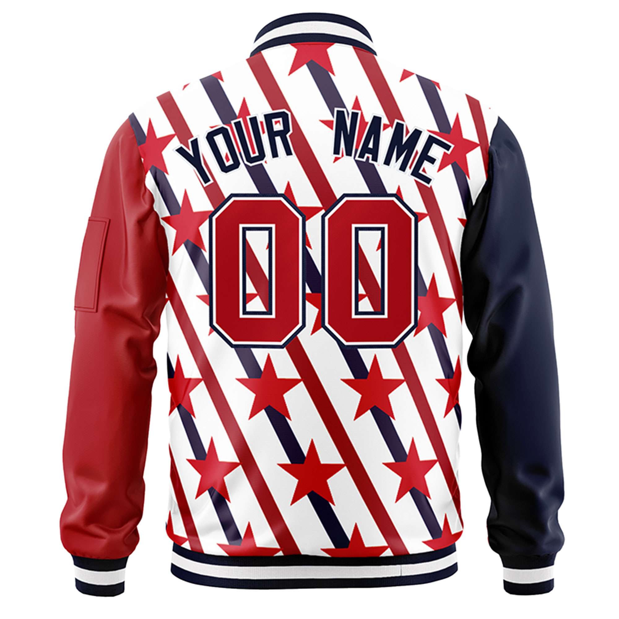 Custom Navy Red-White Varsity Full-Zip Graffiti Pattern Letterman Bomber Jacket