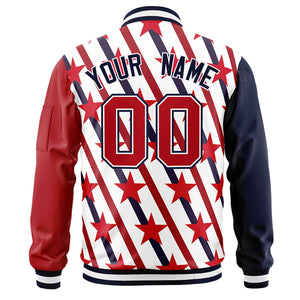 Custom Navy Red-White Varsity Full-Zip Graffiti Pattern Letterman Bomber Jacket