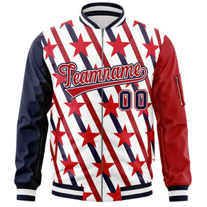 Custom Navy Red-White Varsity Full-Zip Graffiti Pattern Letterman Bomber Jacket