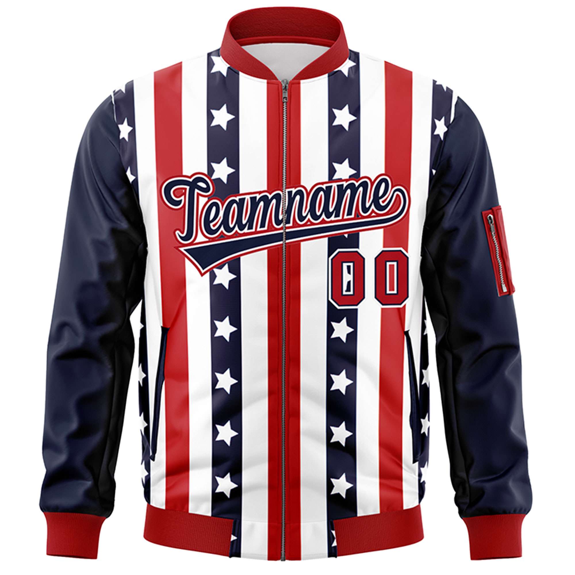 Custom Navy Red Varsity Full-Zip Graffiti Pattern Letterman Bomber Jacket