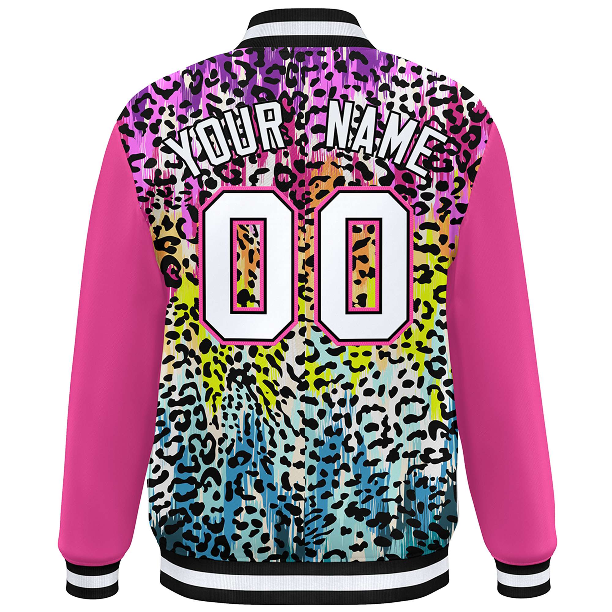 Custom Pink White Varsity Full-Zip Graffiti Pattern Letterman Bomber Jacket