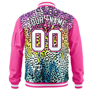 Custom Pink White Varsity Full-Zip Graffiti Pattern Letterman Bomber Jacket