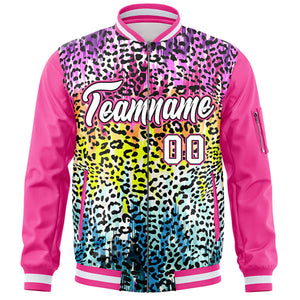 Custom Pink White Varsity Full-Zip Graffiti Pattern Letterman Bomber Jacket