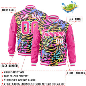 Custom Pink White Varsity Full-Zip Graffiti Pattern Letterman Bomber Jacket