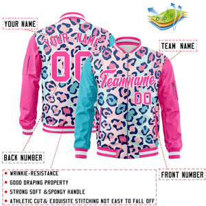 Custom Lt Blue Pink-White Varsity Full-Zip Graffiti Pattern Letterman Bomber Jacket