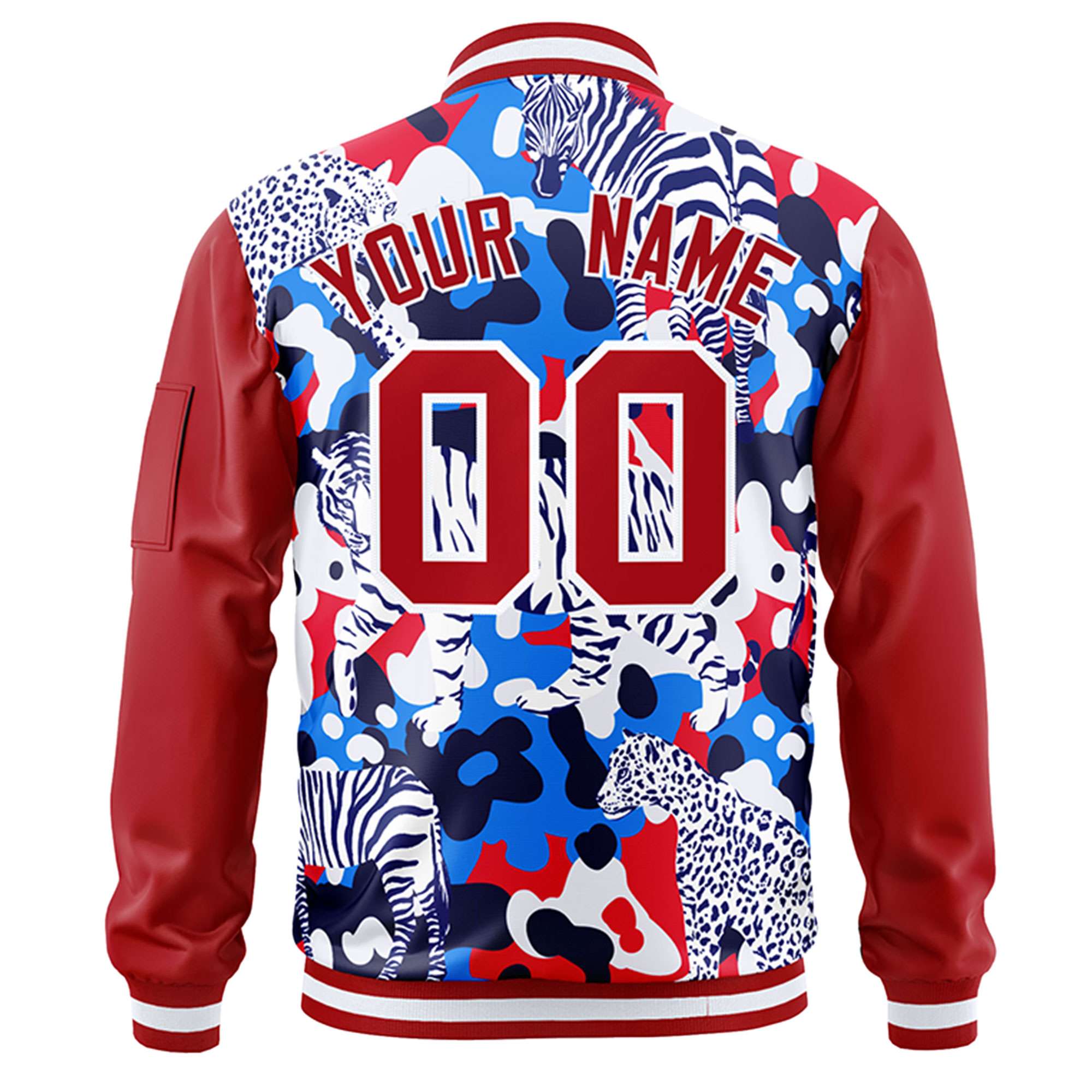 Custom Red White Varsity Full-Zip Graffiti Pattern Letterman Bomber Jacket