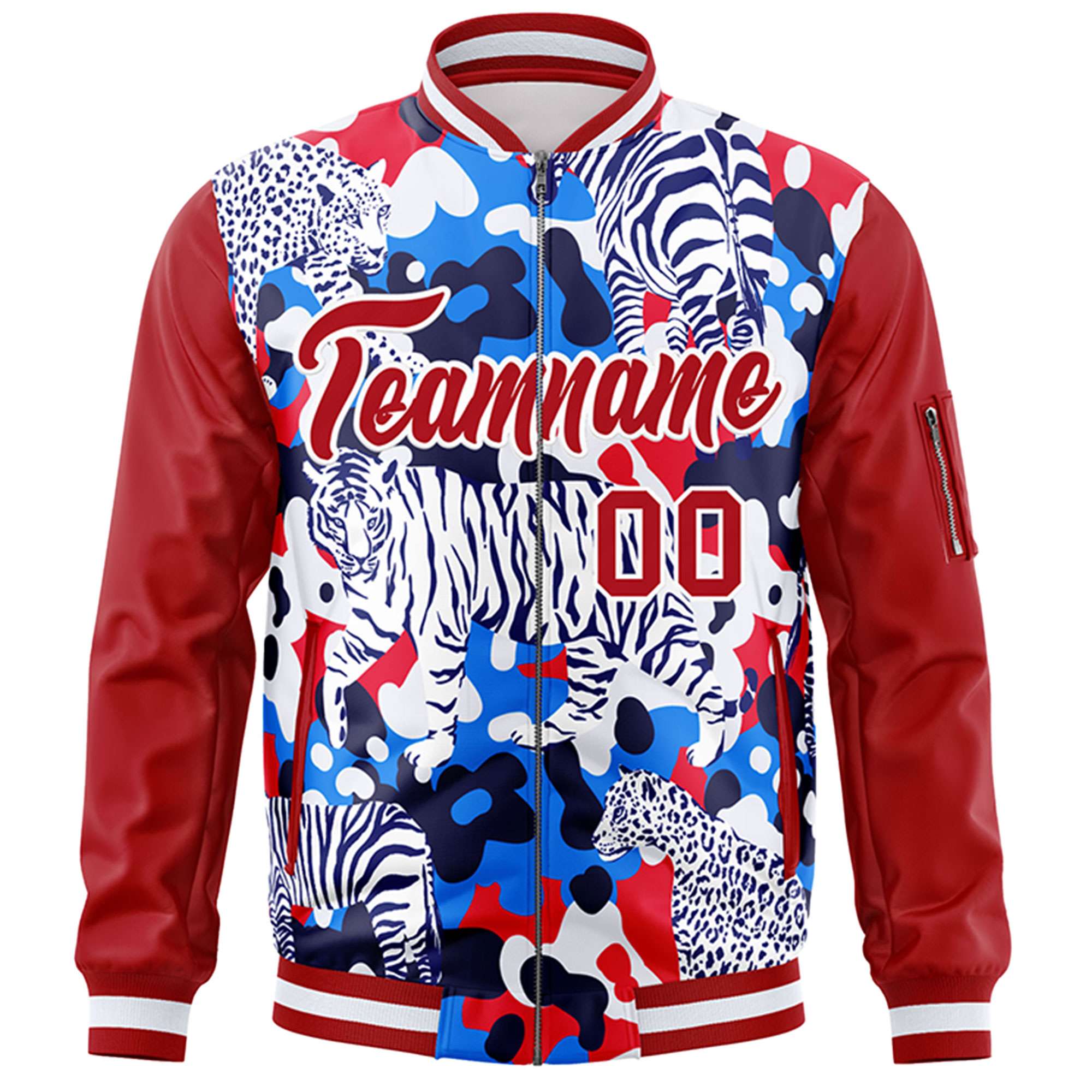 Custom Red White Varsity Full-Zip Graffiti Pattern Letterman Bomber Jacket