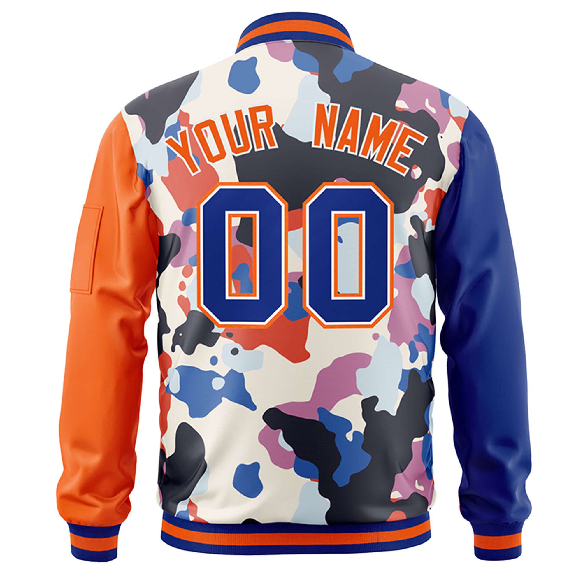 Custom Royal Orange Varsity Full-Zip Graffiti Pattern Letterman Bomber Jacket