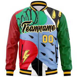 Custom Red Kelly Green-Black Varsity Full-Zip Graffiti Pattern Letterman Bomber Jacket