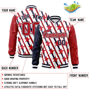 Custom Navy Red-White Varsity Full-Zip Graffiti Pattern Letterman Bomber Jacket