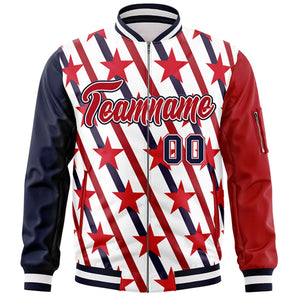 Custom Navy Red-White Varsity Full-Zip Graffiti Pattern Letterman Bomber Jacket