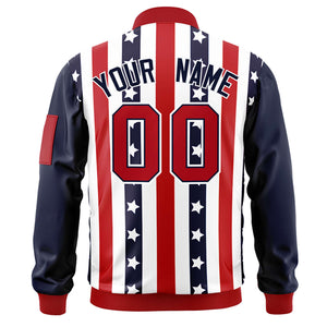 Custom Navy Red Varsity Full-Zip Graffiti Pattern Letterman Bomber Jacket