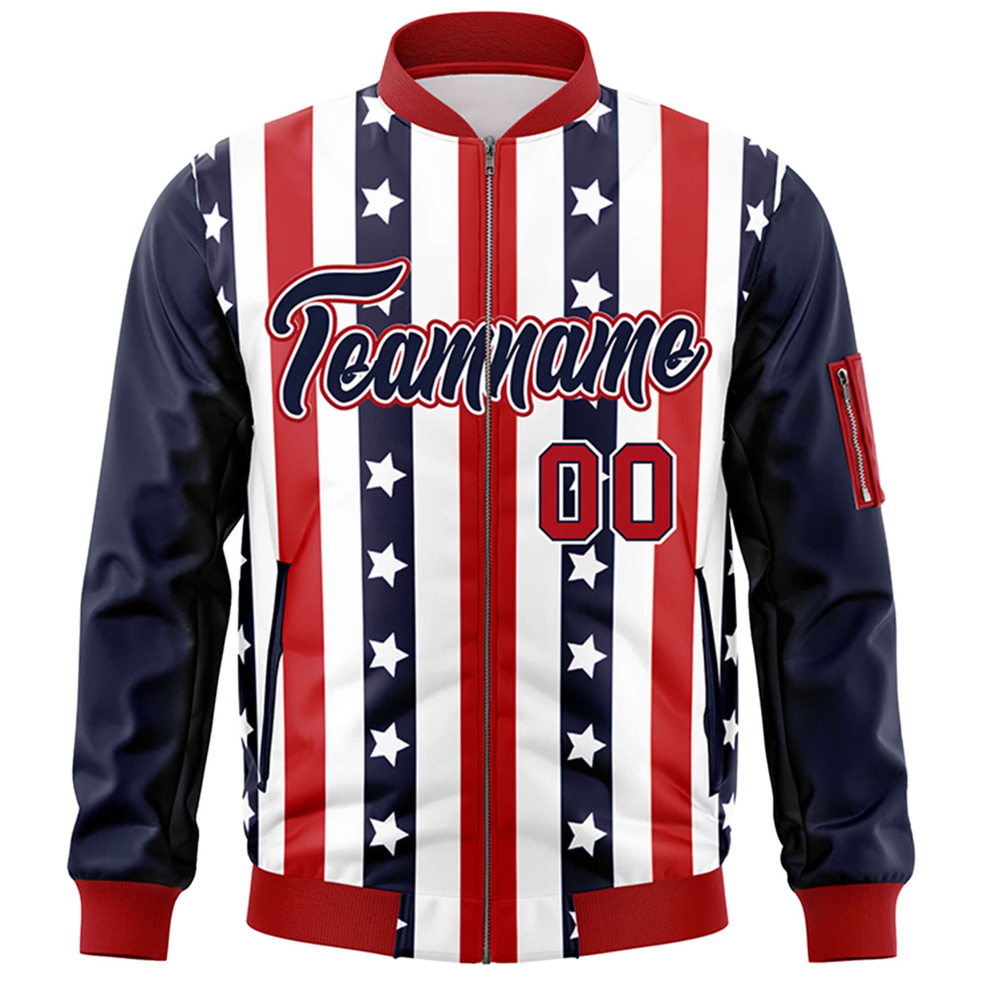 Custom Navy Red Varsity Full-Zip Graffiti Pattern Letterman Bomber Jacket