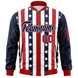 Custom Navy Red Varsity Full-Zip Graffiti Pattern Letterman Bomber Jacket