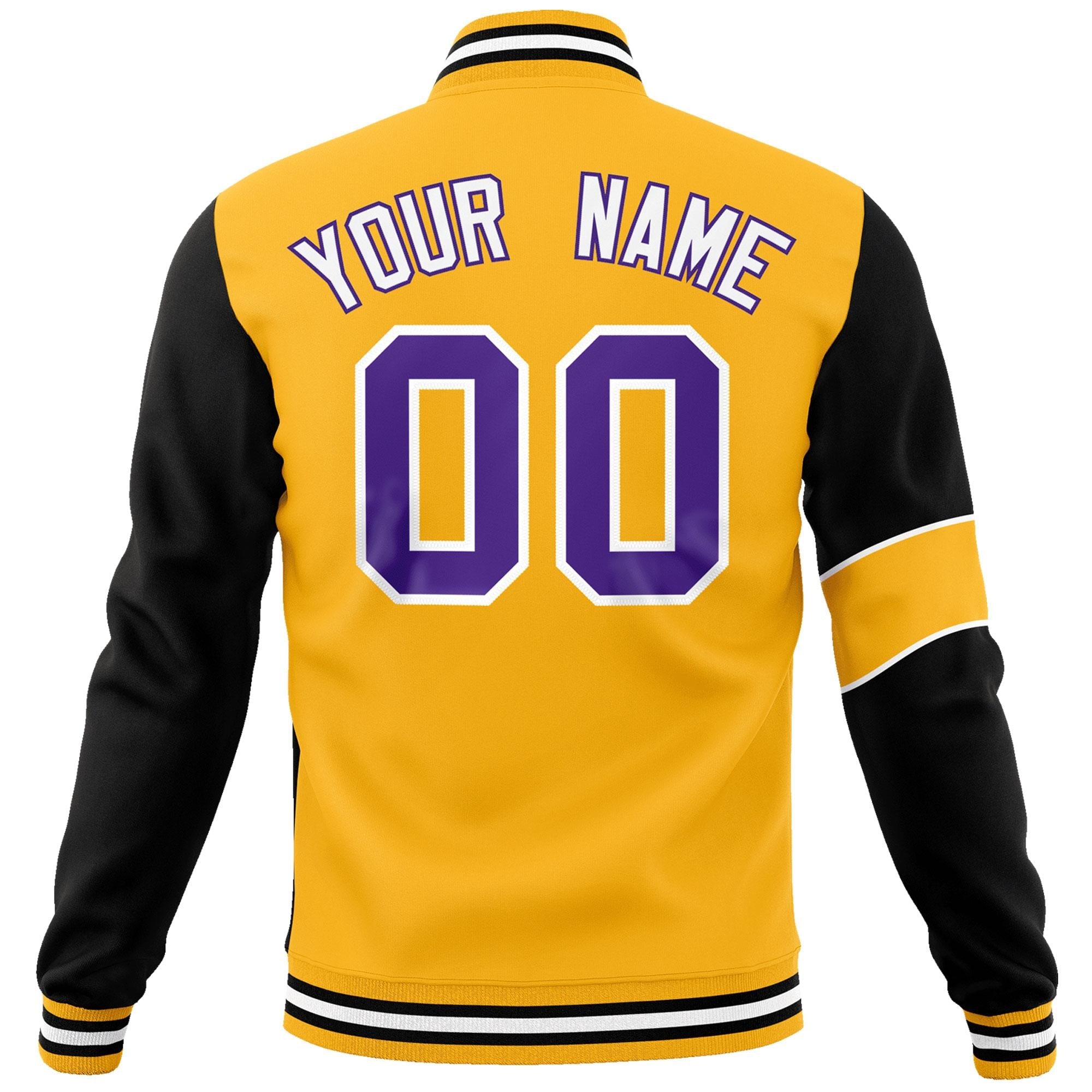 Custom Gold Black-Purple Letterman Two Tone Full-Snap Split Fashion Jacket