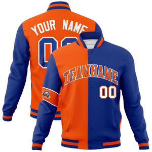 Custom Orange Royal-White Letterman Two Tone Full-Snap Split Fashion Jacket