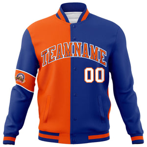 Custom Orange Royal-White Letterman Two Tone Full-Snap Split Fashion Jacket