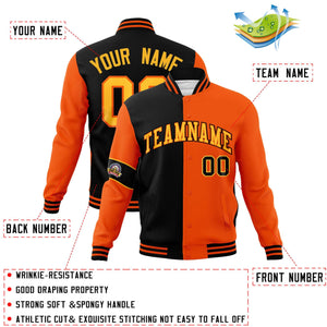 Custom Black Orange-Gold Letterman Two Tone Full-Snap Split Fashion Jacket