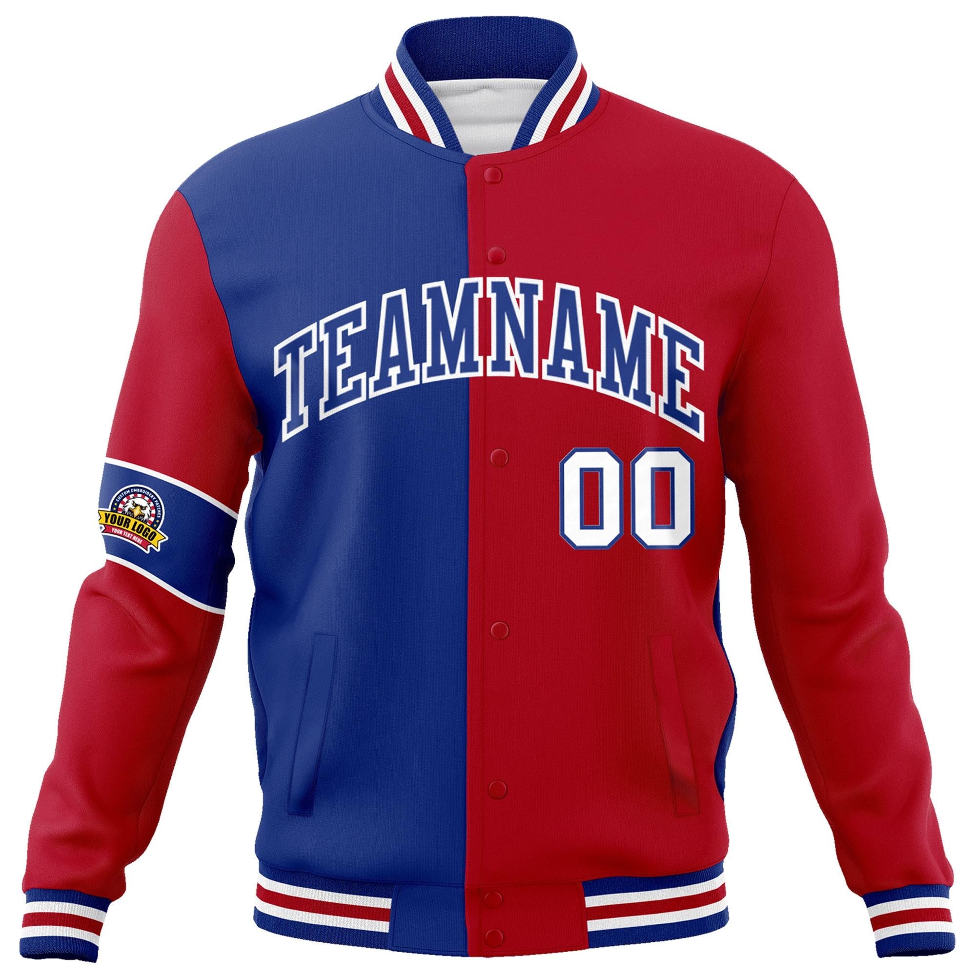 Custom Royal Red-White Letterman Two Tone Full-Snap Split Fashion Jacket