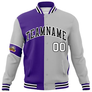 Custom Purple Gray-Black Letterman Two Tone Full-Snap Split Fashion Jacket