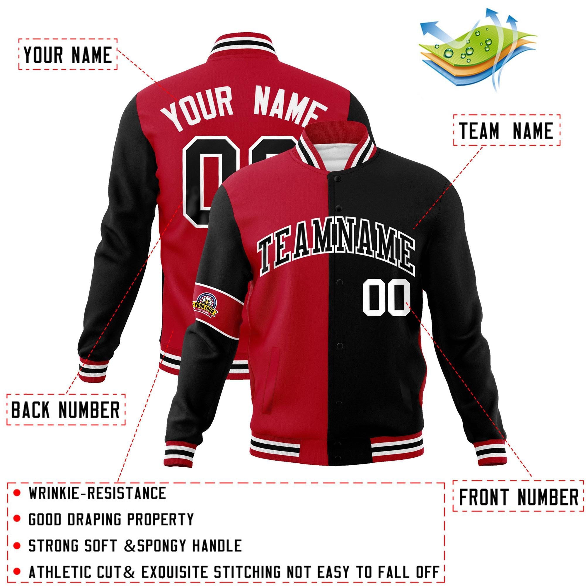 Custom Red Black-White Letterman Two Tone Full-Snap Split Fashion Jacket