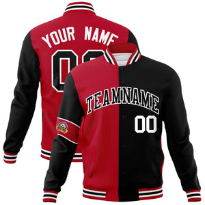 Custom Red Black-White Letterman Two Tone Full-Snap Split Fashion Jacket