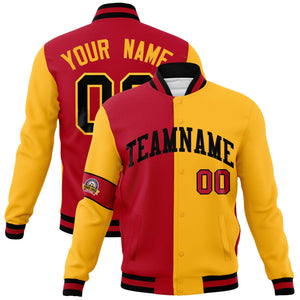 Custom Red Gold-Black Letterman Two Tone Full-Snap Split Fashion Jacket