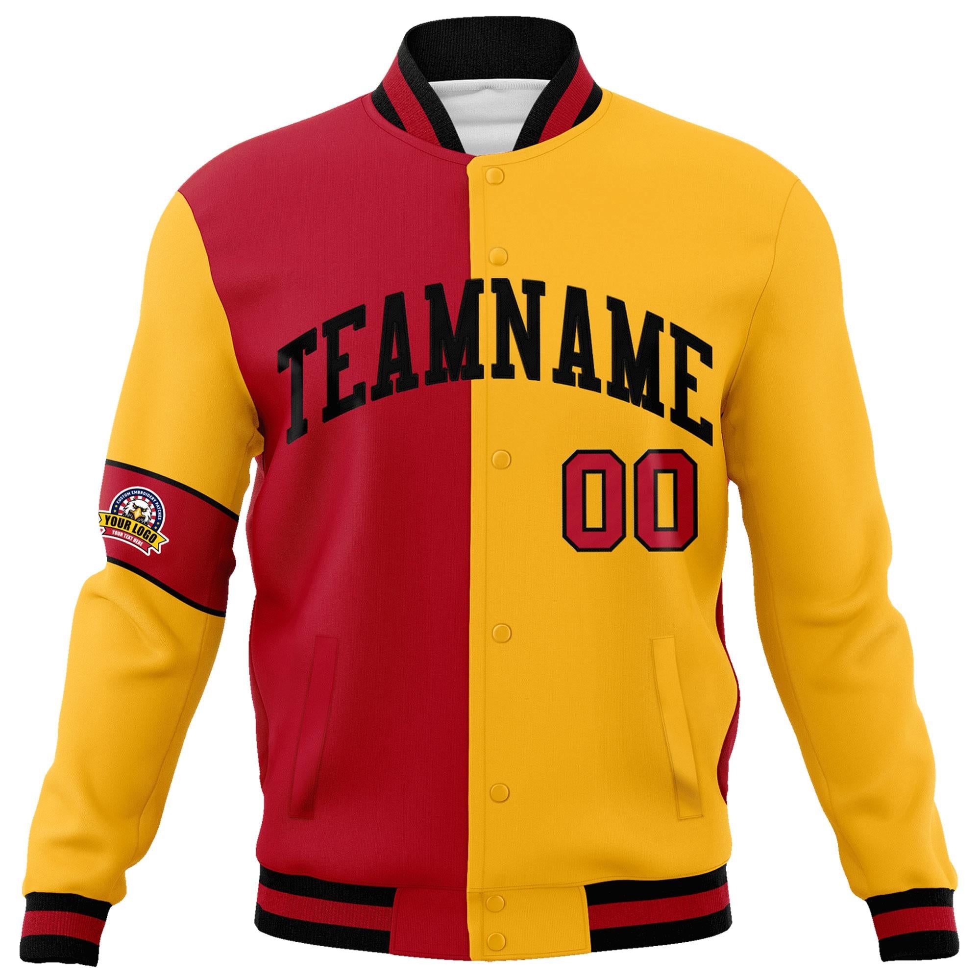 Custom Red Gold-Black Letterman Two Tone Full-Snap Split Fashion Jacket