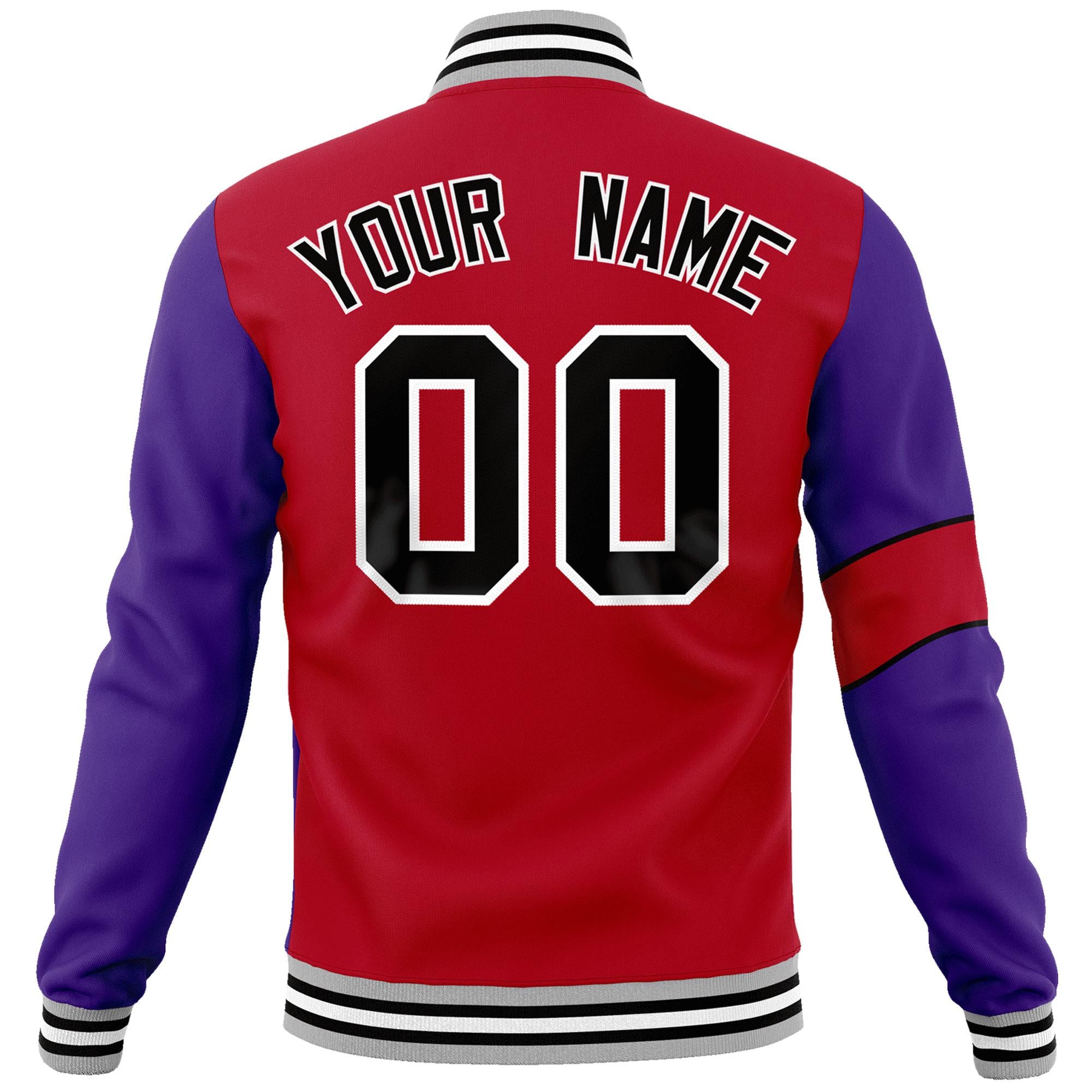 Custom Red Purple-Gray Letterman Two Tone Full-Snap Split Fashion Jacket