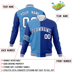 Custom Blue Royal-White Letterman Two Tone Full-Snap Split Fashion Jacket