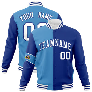 Custom Blue Royal-White Letterman Two Tone Full-Snap Split Fashion Jacket