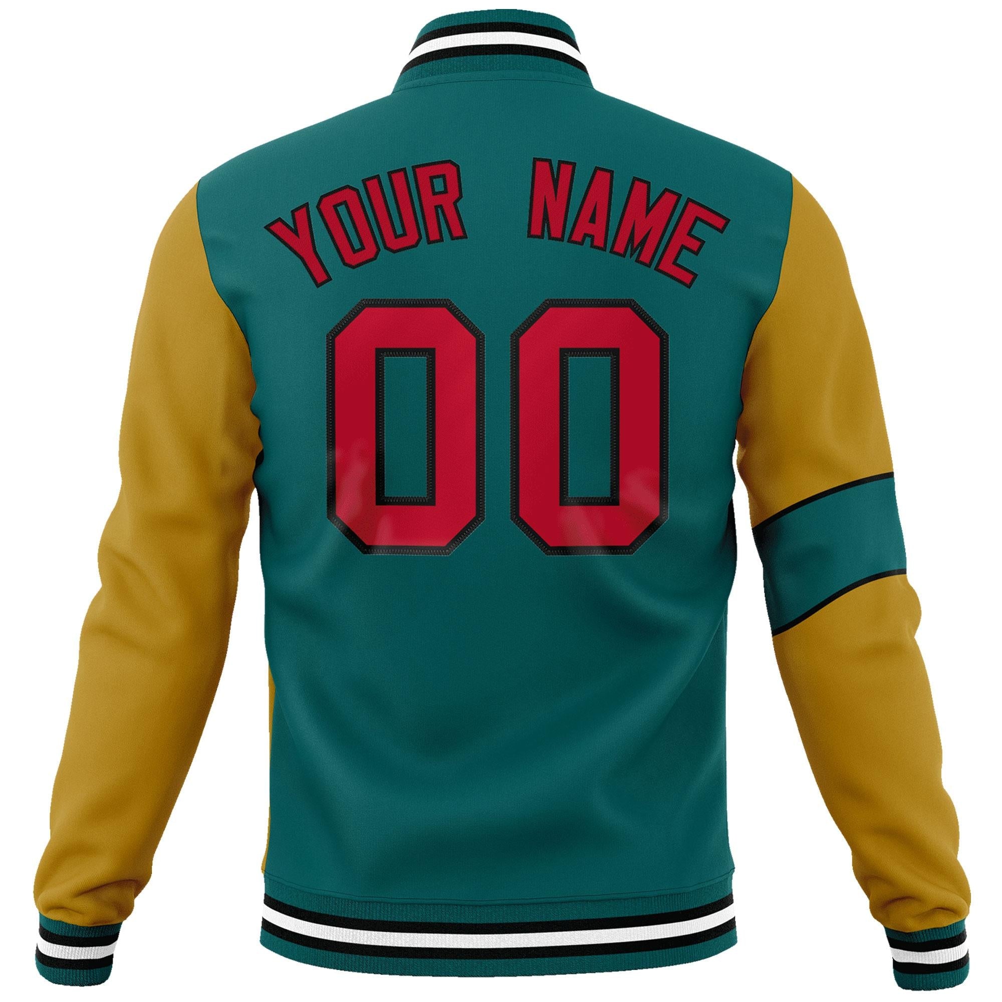 Custom Aqua Old Gold-Red Letterman Two Tone Full-Snap Split Fashion Jacket