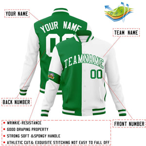 Custom Kelly Green White Letterman Two Tone Full-Snap Split Fashion Jacket