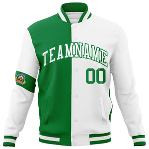 Custom Kelly Green White Letterman Two Tone Full-Snap Split Fashion Jacket