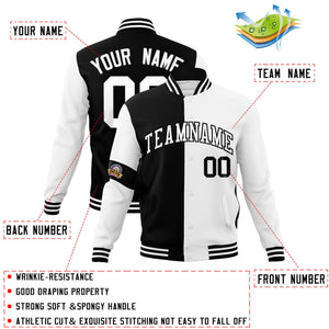 Custom Black White Letterman Two Tone Full-Snap Split Fashion Jacket