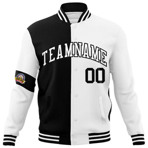 Custom Black White Letterman Two Tone Full-Snap Split Fashion Jacket