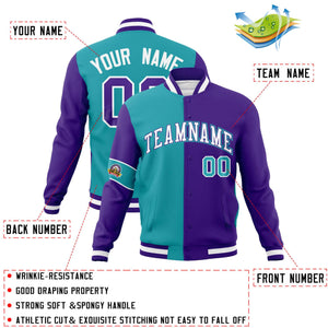 Custom Aqua Purple-White Letterman Two Tone Full-Snap Split Fashion Jacket