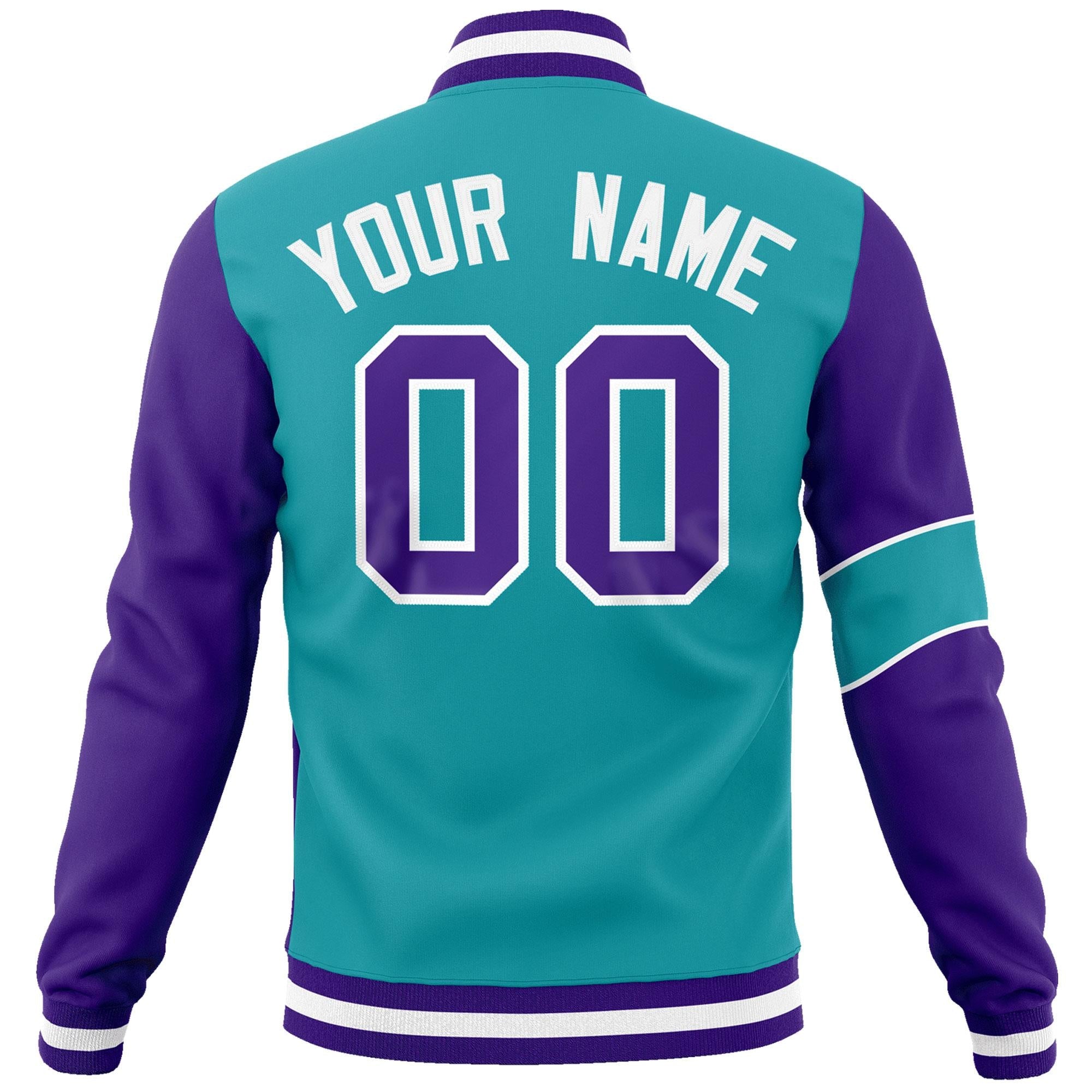 Custom Aqua Purple-White Letterman Two Tone Full-Snap Split Fashion Jacket