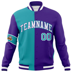 Custom Aqua Purple-White Letterman Two Tone Full-Snap Split Fashion Jacket