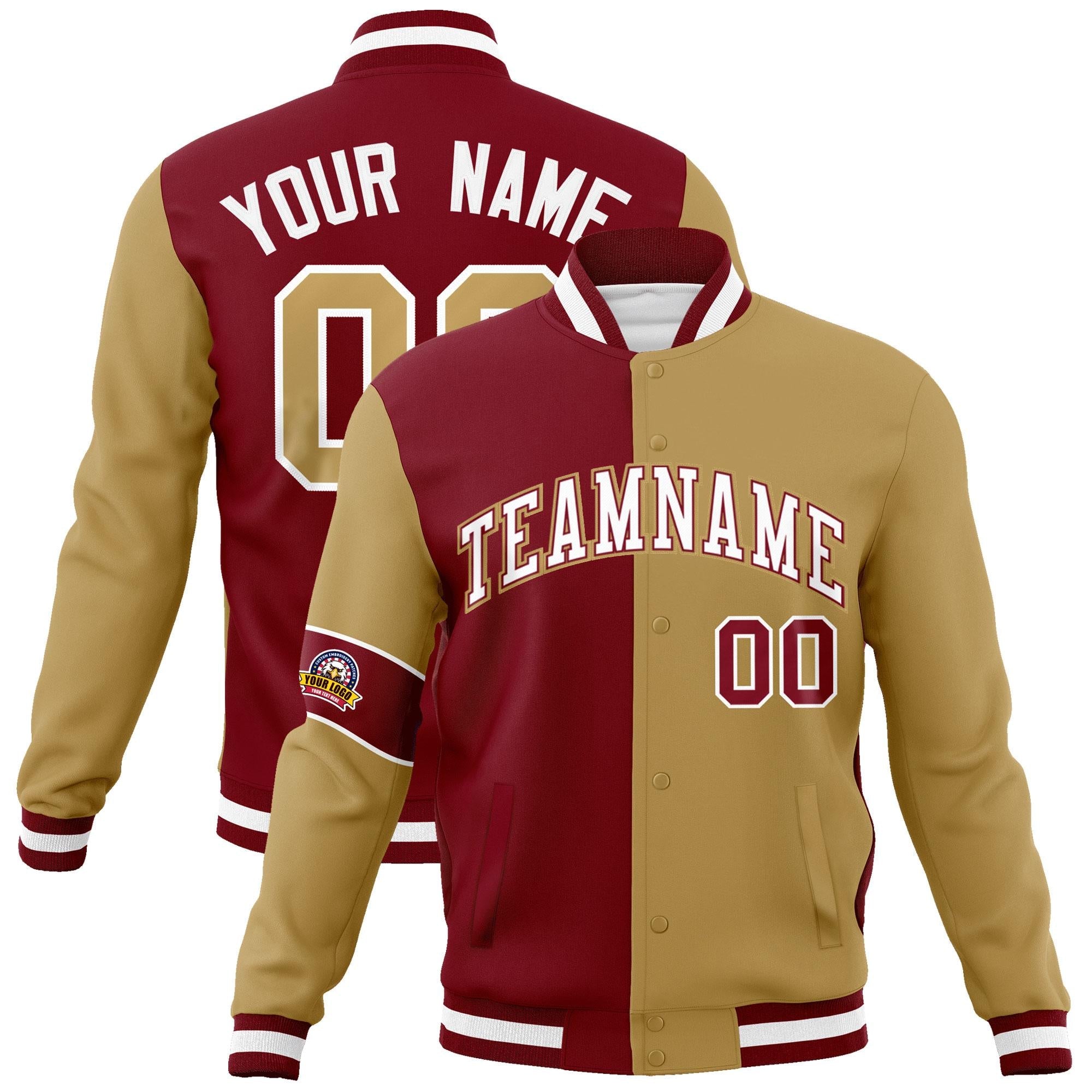 Custom Crimson Old Gold-White Letterman Two Tone Full-Snap Split Fashion Jacket