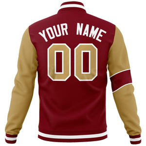 Custom Crimson Old Gold-White Letterman Two Tone Full-Snap Split Fashion Jacket