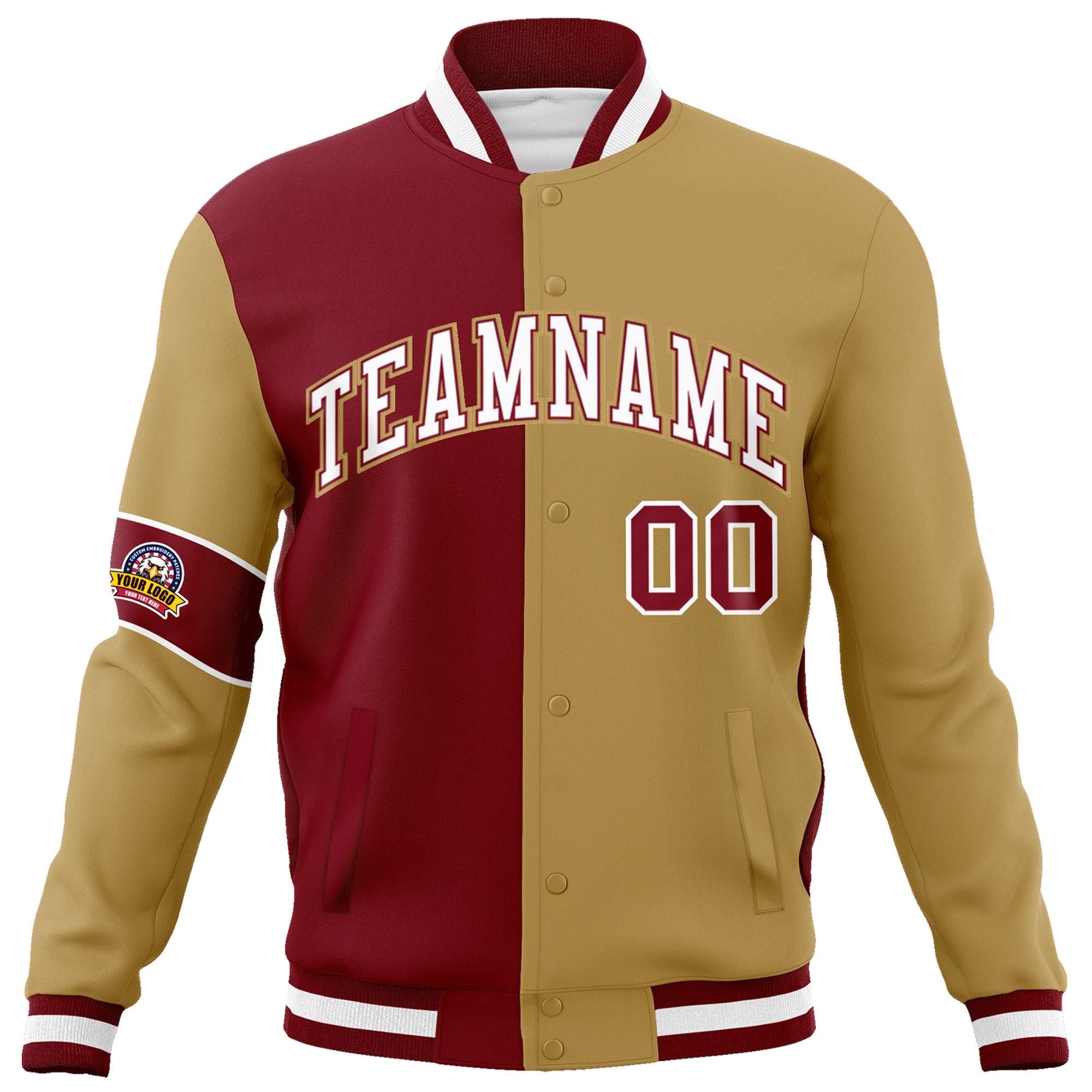 Custom Crimson Old Gold-White Letterman Two Tone Full-Snap Split Fashion Jacket