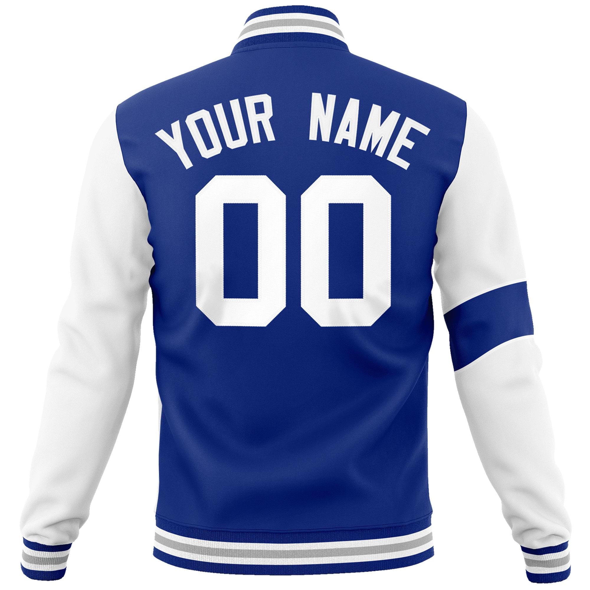 Custom Royal White Letterman Two Tone Full-Snap Split Fashion Jacket