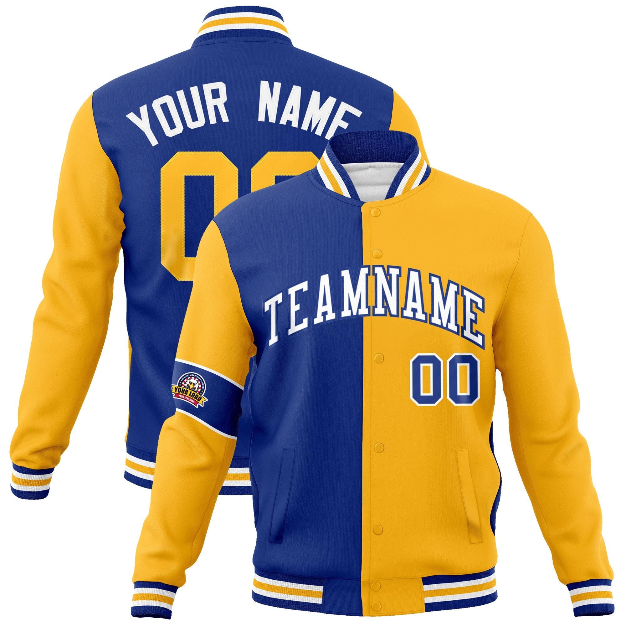 Custom Royal Gold-White Letterman Two Tone Full-Snap Split Fashion Jacket