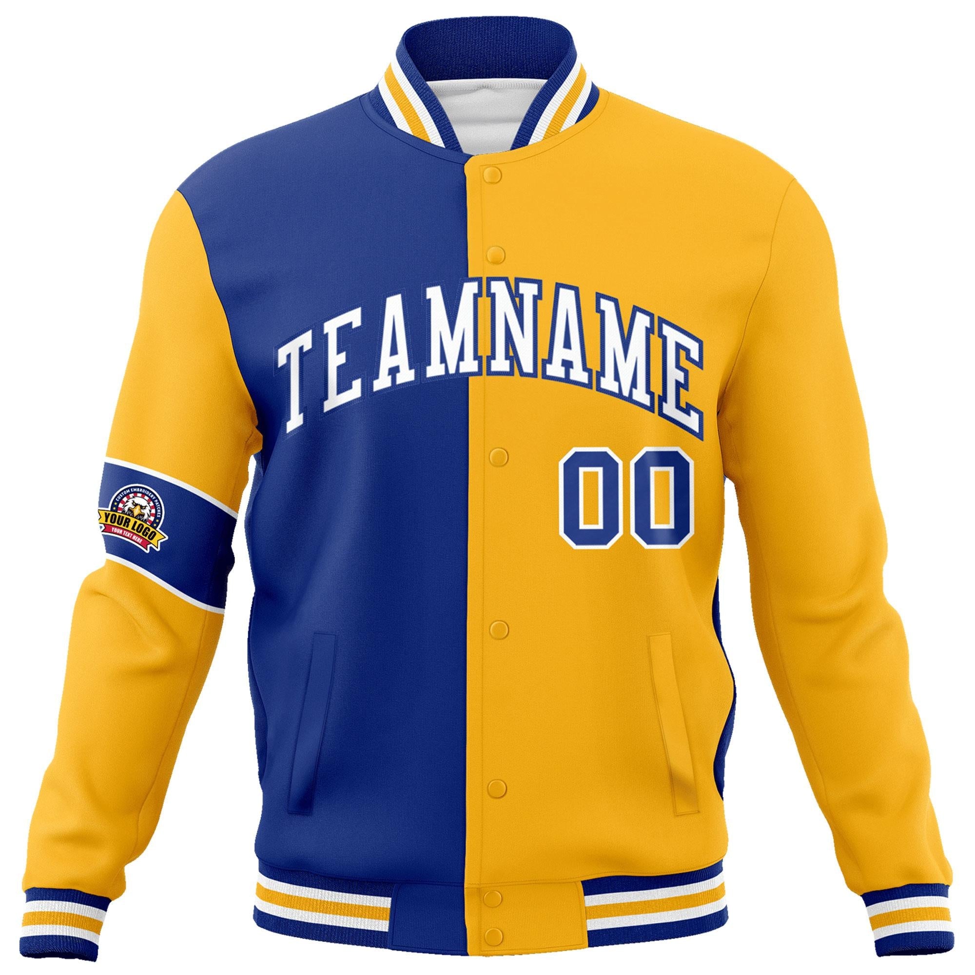 Custom Royal Gold-White Letterman Two Tone Full-Snap Split Fashion Jacket