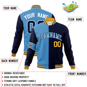 Custom Blue Navy Letterman Two Tone Full-Snap Split Fashion Jacket