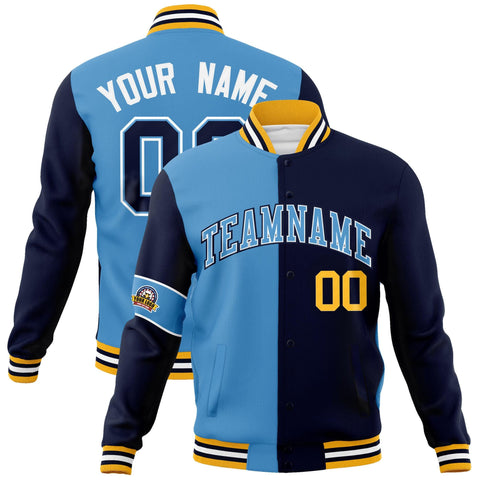 Custom Blue Navy Letterman Two Tone Full-Snap Split Fashion Jacket