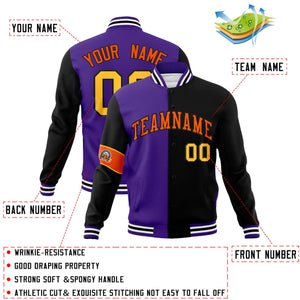 Custom Purple Black-Orange Letterman Two Tone Full-Snap Split Fashion Jacket